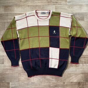 Vintage Aureus Sweater Men's XL Geometric 90's Checkered Holly Tree
